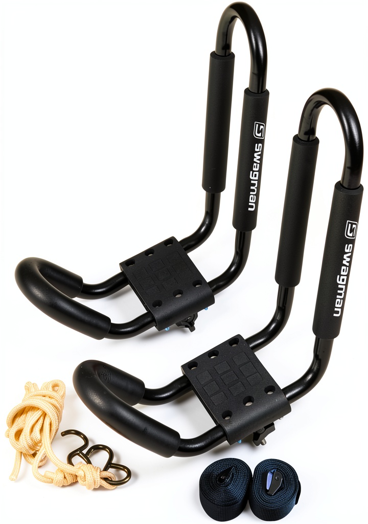 Swagman Contour kayak roof rack installed on a black SUV roof
